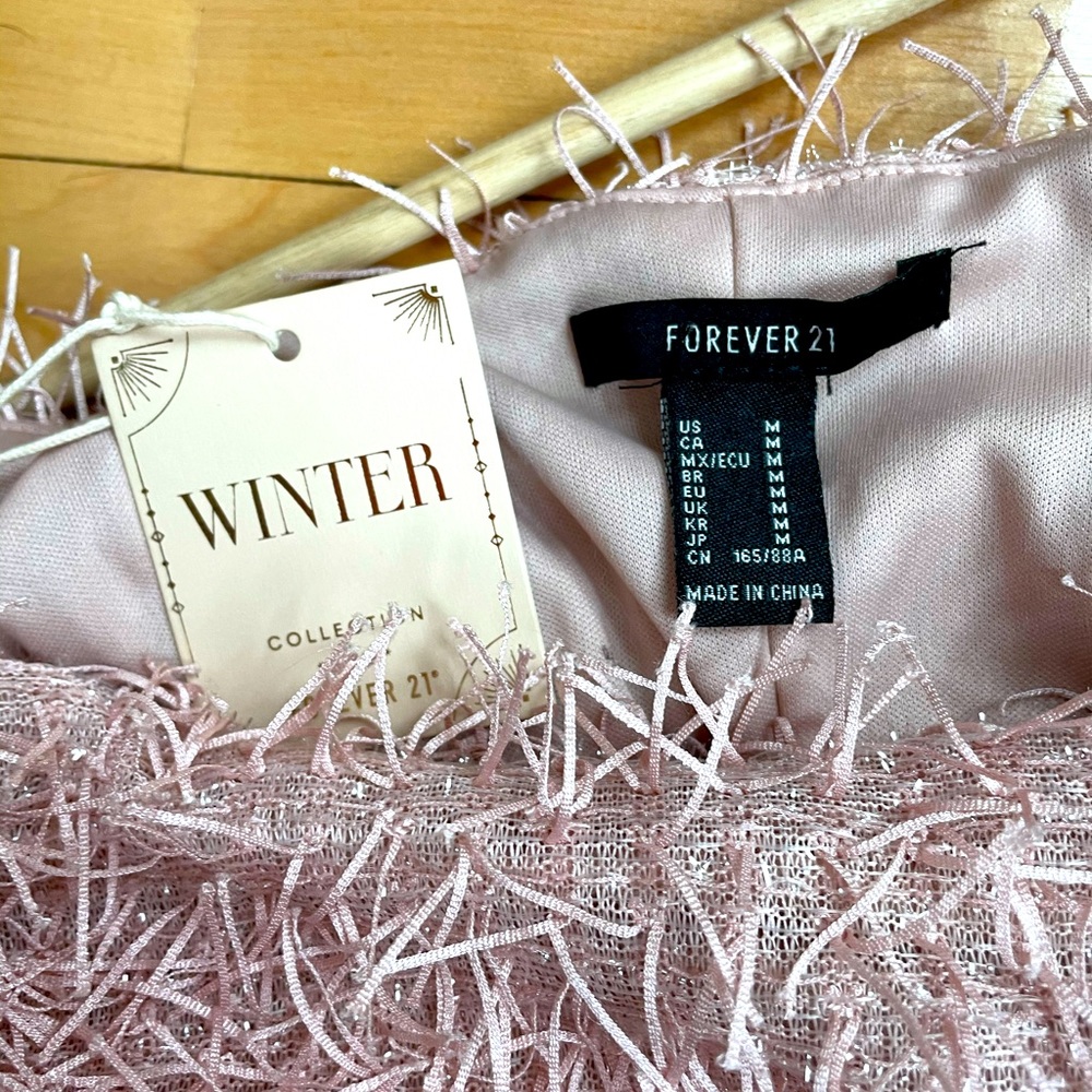 NWT Forever 21 Sparkly Pink Fringe Dress - Picture 2 of 4
